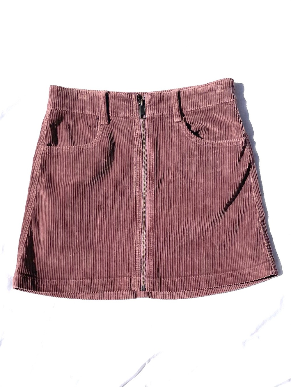 American Eagle Outfitters Corduroy Front-Zip Mini Skirt in Plum, Size 0
